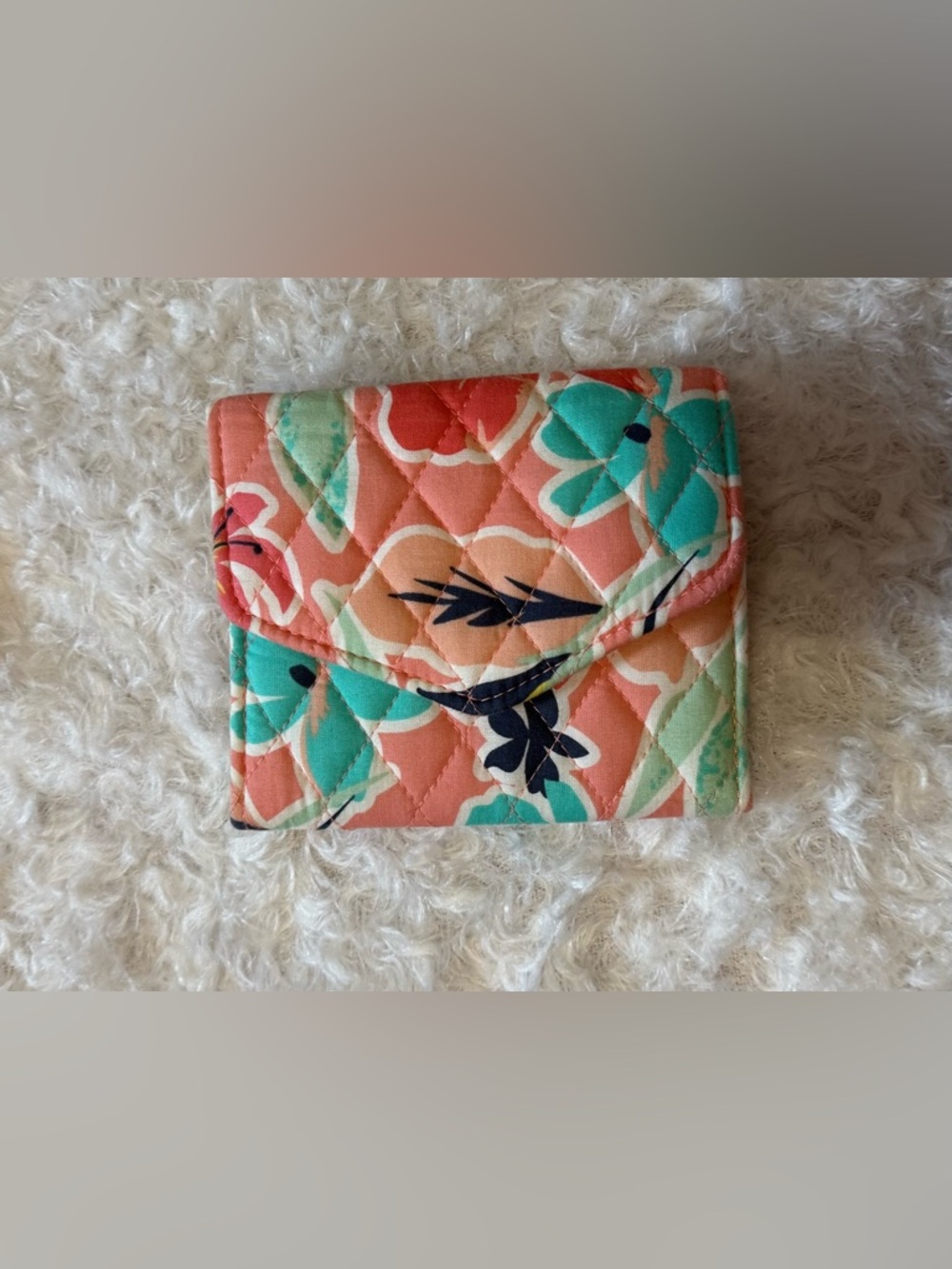 Vera Bradley Coral Floral Quilted Wallet with Teal Accents - Picture 1 of 5